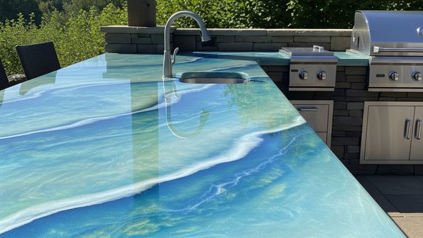 epoxy countertop with ocean pour design