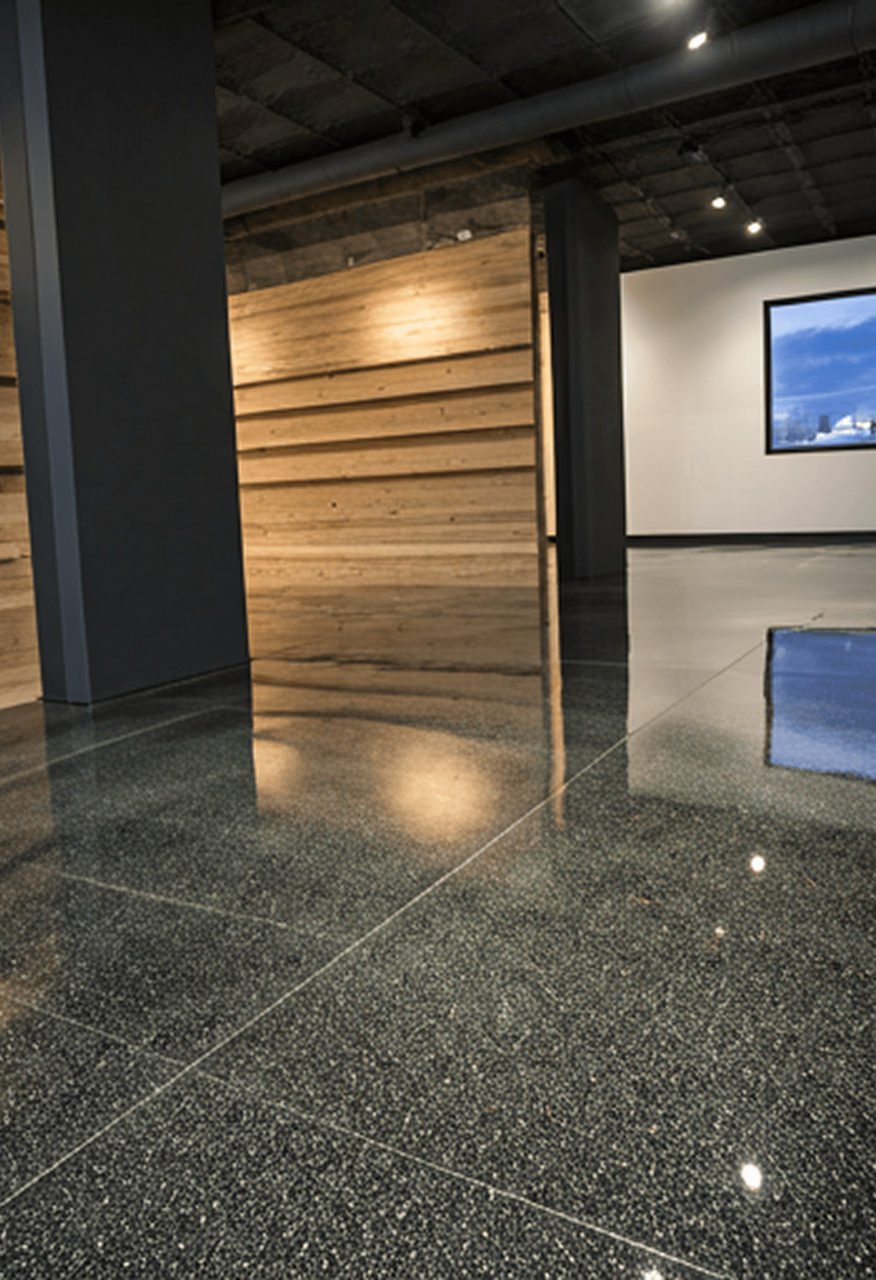 polished concrete floor with exposed aggregate finish in a Dallas commercial space